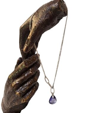 Swarovski Purple Crystal Drop Necklace • Mixed Link Chain • Box